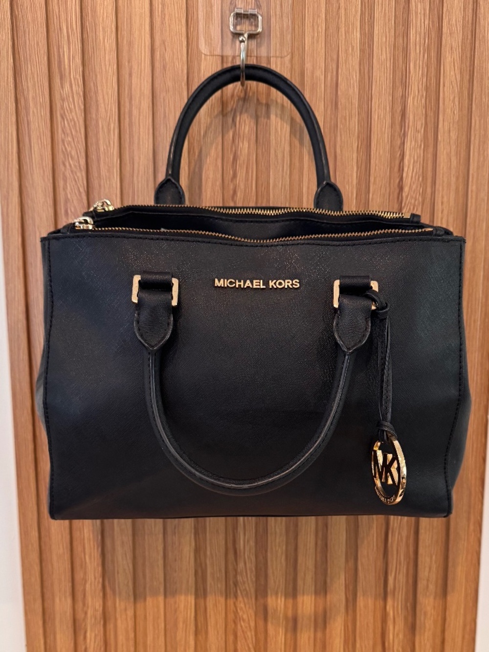 Michael Kors Black Saffiano Leather Satchel Gold Hardware